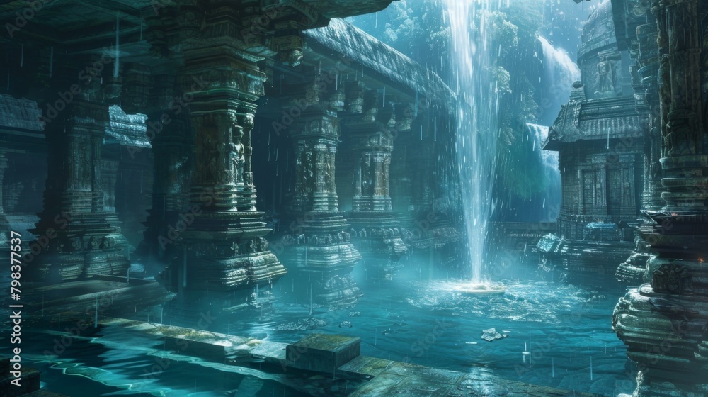 Inside the temples inner sanctum a sacred pool glimmers with the power of the storm offering visions of the future to those brave . .