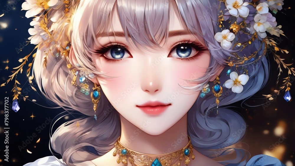 portrait of a anime woman with flowers