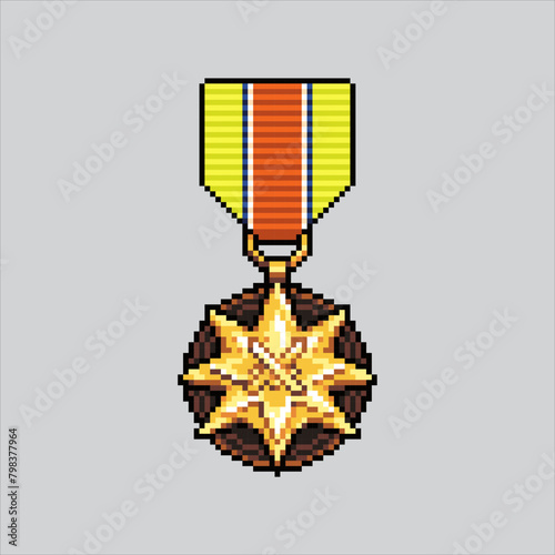 Pixel art illustration Military Medal. Pixelated Medal. Military Medal War pixelated for the pixel art game and icon for website and video game. old school retro.