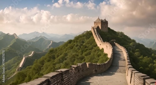 3d view of the Great Wall of China, beautiful mountain background photo