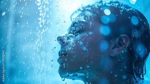 A person cooling down in a shower after an infrared sauna session with a caption emphasizing the need to rinse off sweat and toxins for optimal safety..