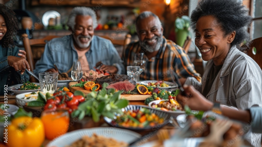 Family gathering around a heart-healthy meal, showcasing intergenerational wellness