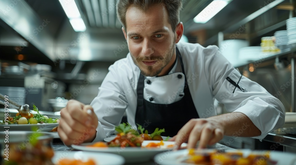 Gourmet chef plating a dish rich in phytosterols and omega-3s, upscale restaurant
