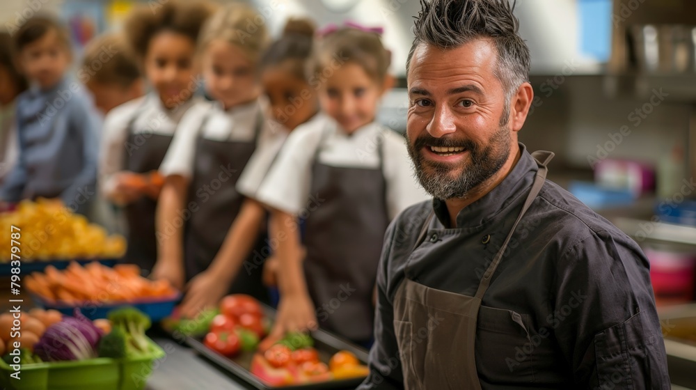 Chef teaches children about cholesterol-lowering snacks in a school setting Chef teaches children about cholesterol-lowering snacks in a school setting
