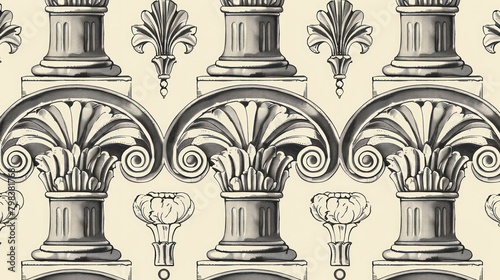 Background illustration of ancient Greek building pillar ornaments. photo