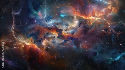 Space dusk nebula color gradient purple blue and pink cloud starry galaxy. 