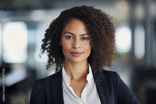 Captivating Portrait of a Confident Businesswoman Standing Proudly in the Bustling Heart of a Modern Open-Plan Office Space