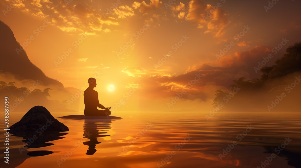 serene and peaceful scene, with the person looking upward or engaged in a prayerful gesture, conveying a sense of spiritual connection