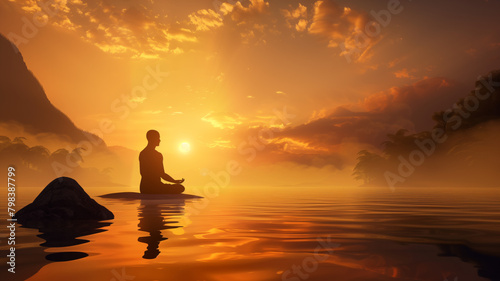 serene and peaceful scene, with the person looking upward or engaged in a prayerful gesture, conveying a sense of spiritual connection photo