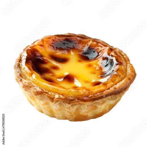  A Portuguese custard tart, or Pastel de nata, with a caramelized top, transparent background, PNG Cutout