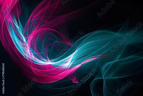 Energetic neon pink and turquoise abstract composition. Glowing accents on a black canvas.