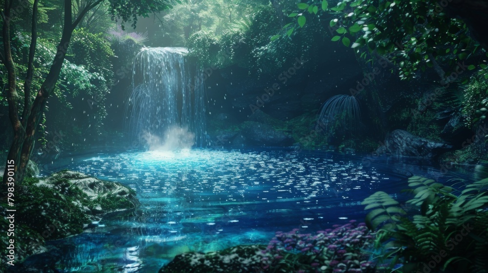 Deep in a dark forest beneath an enchanted waterfall a mystical pool bubbles with the unnaturally blue liquid of an immortal elixir. . . Deep in a dark forest beneath an enchanted waterfall a mystical pool bubbles with the unnaturally blue liquid of an immortal elixir. . .
