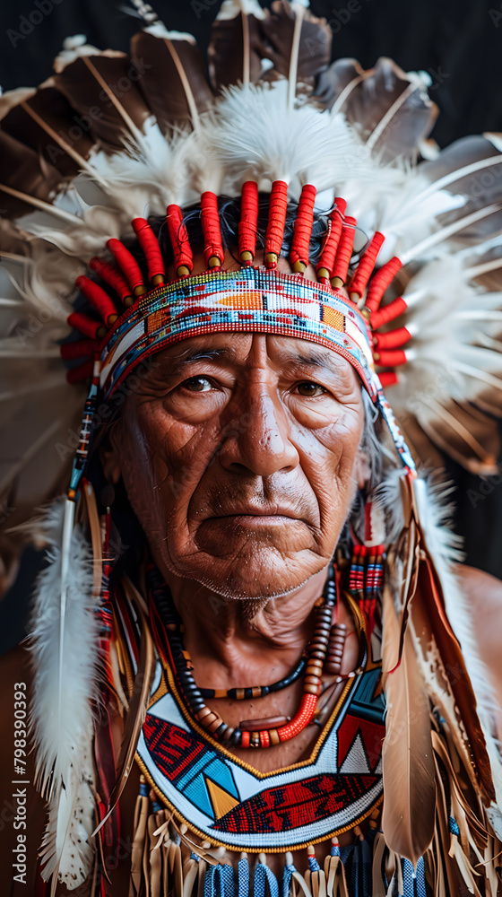 a man is wearing a native american headdress and feathers