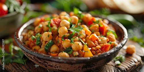 chickpeas cooked in a rich tomato sauce with assorted vegetables