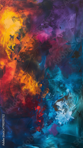 Dynamic abstract painting with a blend of vivid colors and expressive brush strokes