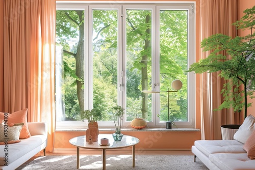 Modern Peach Bright Apartment: Tree Views & Stylish Decor