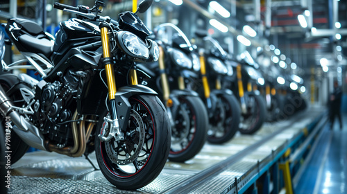 fully assembled sports bike in manufacturing factory ready for shipping 
