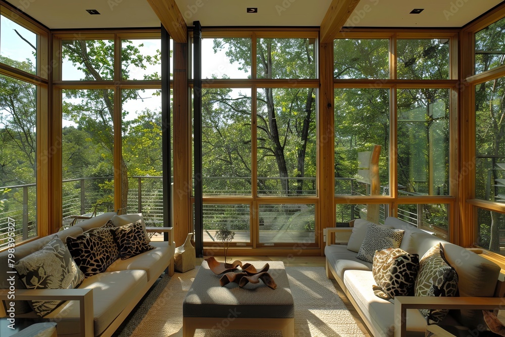 Nature-Evoking Contemporary Living Space with Expansive Windows for Light and Openness