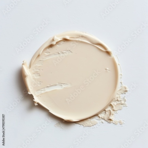 spot of thick champagne color tallow cream visible grain on a white background, top view, studio photoshoot with high quality