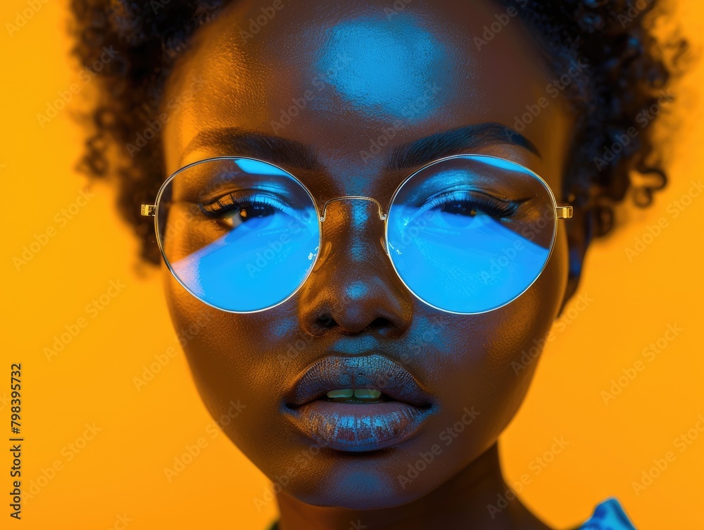 Portrait of a black woman wearing glasses. Portrait of a black woman wearing glasses.