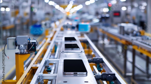 smartphone assembly line in modern manufacturing industry plant, smartphone production factory 