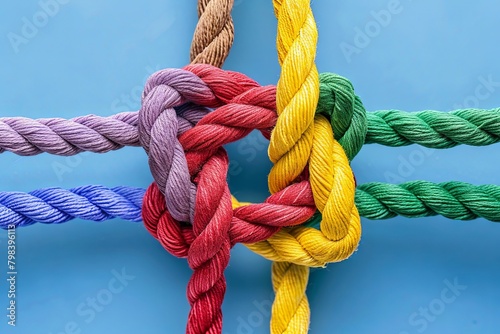 Empowering Unity in Diversity: The Team Rope Concept - Diverse Colors One Rope Unity Team Strength