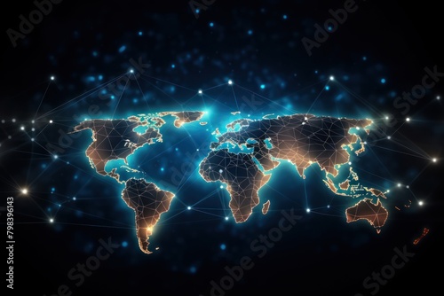 Global connection on dark background futuristic technology astronomy.