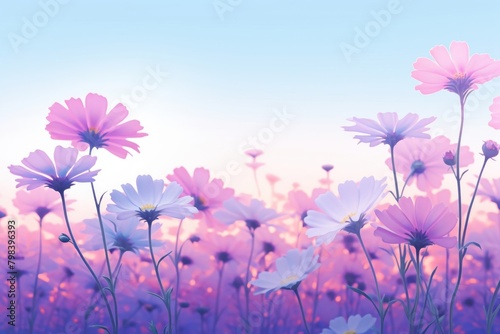 A colorful Daisy feild wallpaper in the morning flower purple backgrounds. © Rawpixel.com