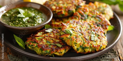 zucchini fritters with basil sauce
