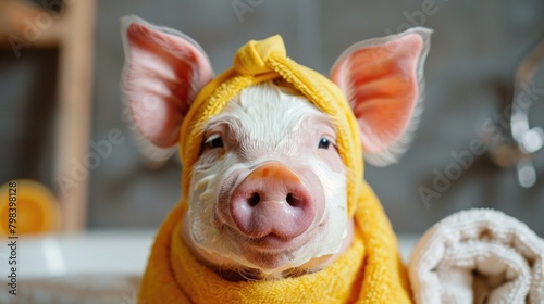 Adorable spa pig: cute and pampered pig enjoying relaxing spa treatments, a charming and delightful scene of animal wellness and indulgence, perfect for showcasing relaxation and cuteness