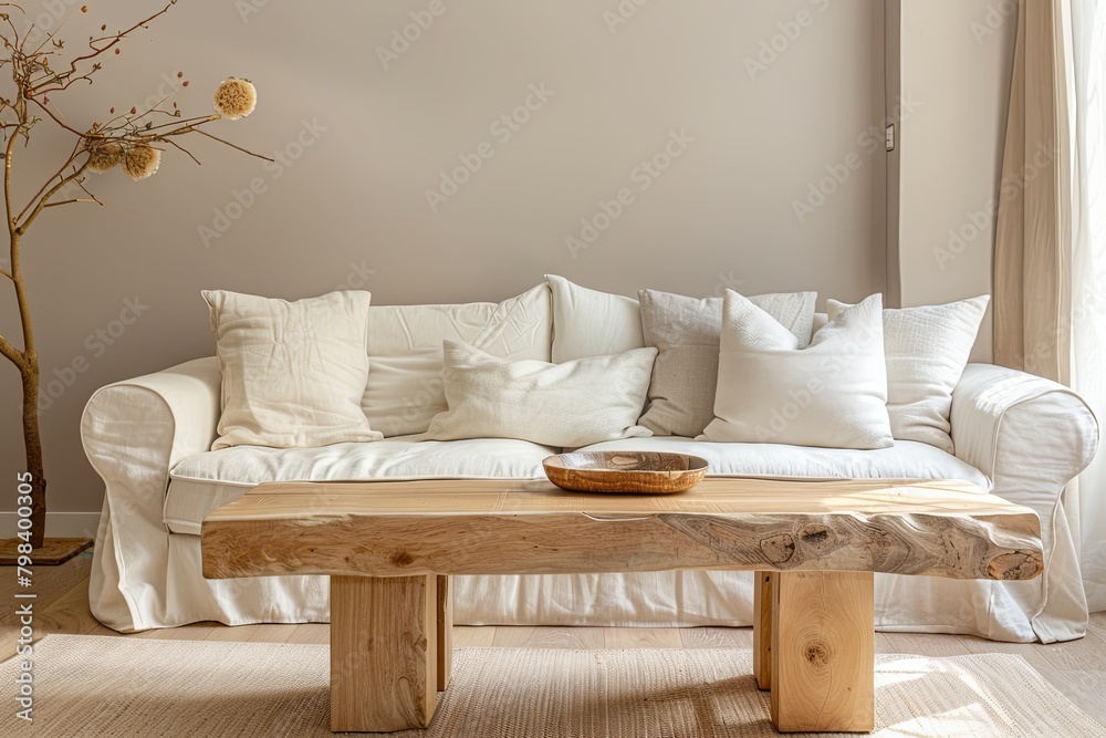 Soft Sofa and Wooden Table in Pastel Luxurious Apartment Living Soft Sofa and Wooden Table in Pastel Luxurious Apartment Living