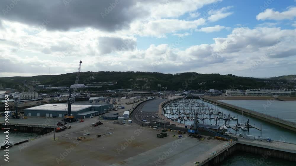 High Angle View of Dover Port and Ocean, England Great Britain. April 20th, 2024 High Angle View of Dover Port and Ocean, England Great Britain. April 20th, 2024