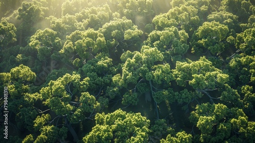 Oak tree canopy from above highlighting the vibrant colors of nature