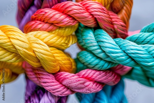 Multicolored Rope Teamwork: Diverse Colors Uniting for Strength in Partnership