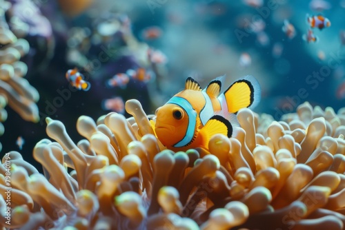 Amphiprion Ocellaris Clownfish In Marine Aquarium ,including a clownfish peeking out from an anemone, biodiversity,Amphiprion ocellaris,Cute anemone fish playing on the coral reef, beautiful color 