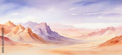 Panoramic desert landscape in watercolor style