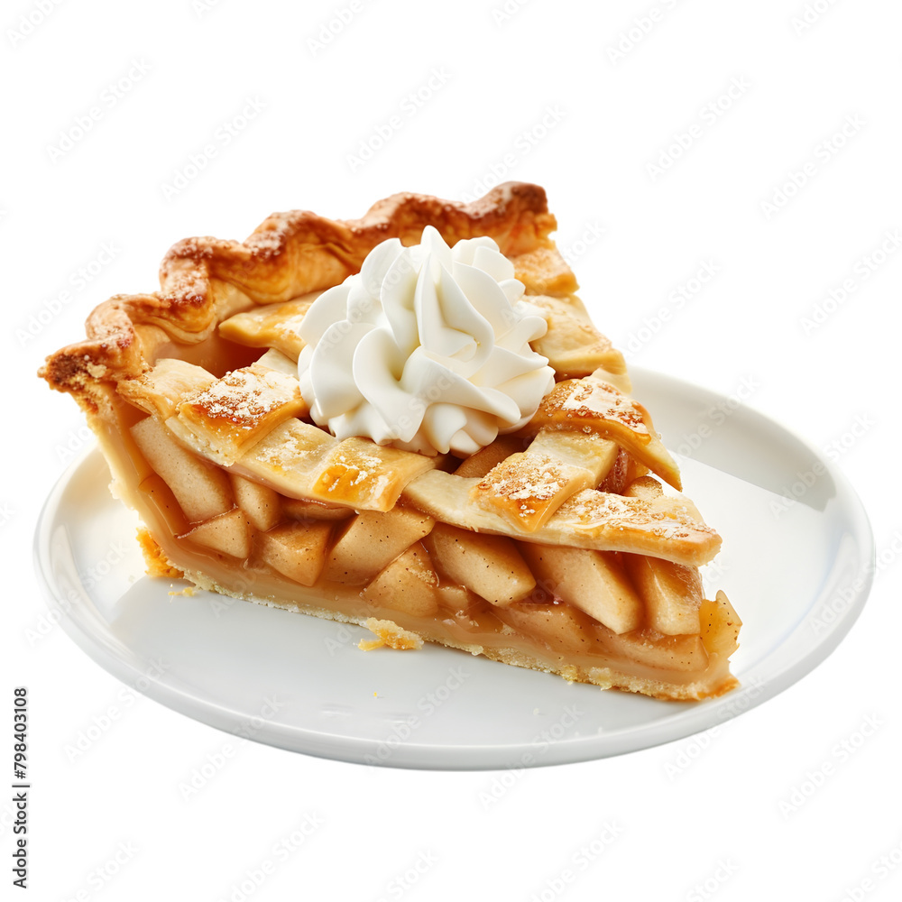  A slice of Dutch apple pie, with a lattice crust and served with whipped cream, transparent background, PNG Cutout