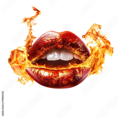 lips with the tongue spitting fire, PNG white background
