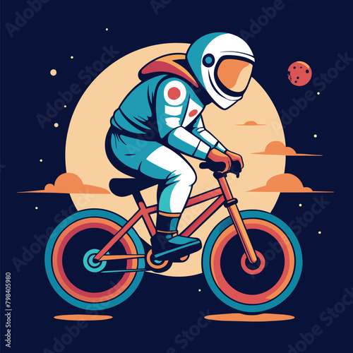 astronaut riding bmx vector illustration