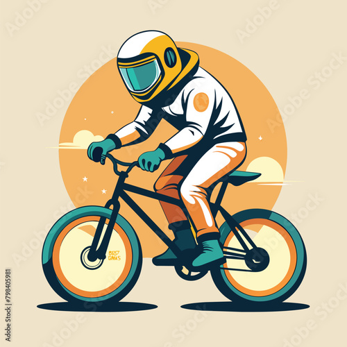 astronaut riding bmx vector illustration