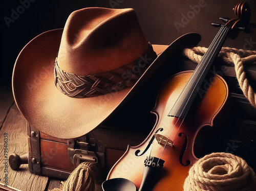 violin and cowboy hat
