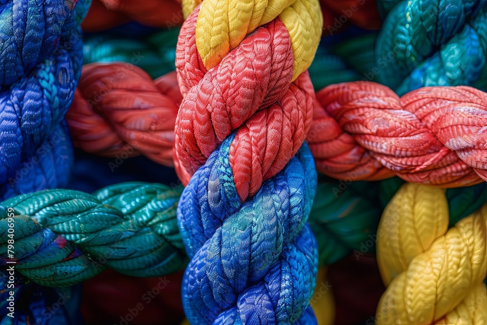 Diverse Team Strength: Multicolored Rope of Unity and Empowerment
