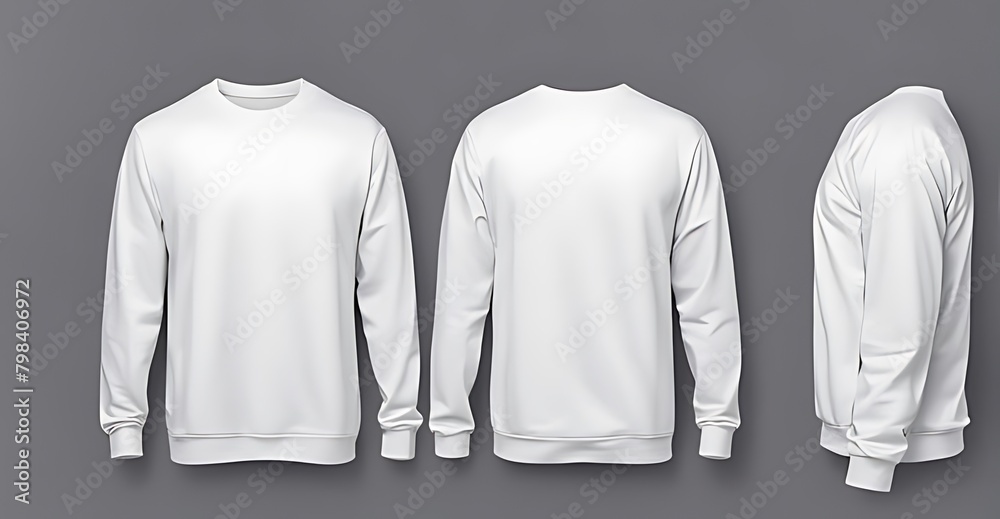 Set of white front and back view tee sweatshirt sweater long sleeve on white background cutout. Mockup template for artwork graphic design Set of white front and back view tee sweatshirt sweater long sleeve on white background cutout. Mockup template for artwork graphic design
