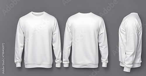  Set of white front and back view tee sweatshirt sweater long sleeve on white background cutout. Mockup template for artwork graphic design  photo