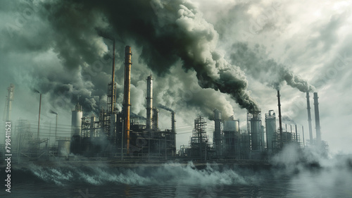 Factory Smoke Polluting the Sky: An Industrial Scene