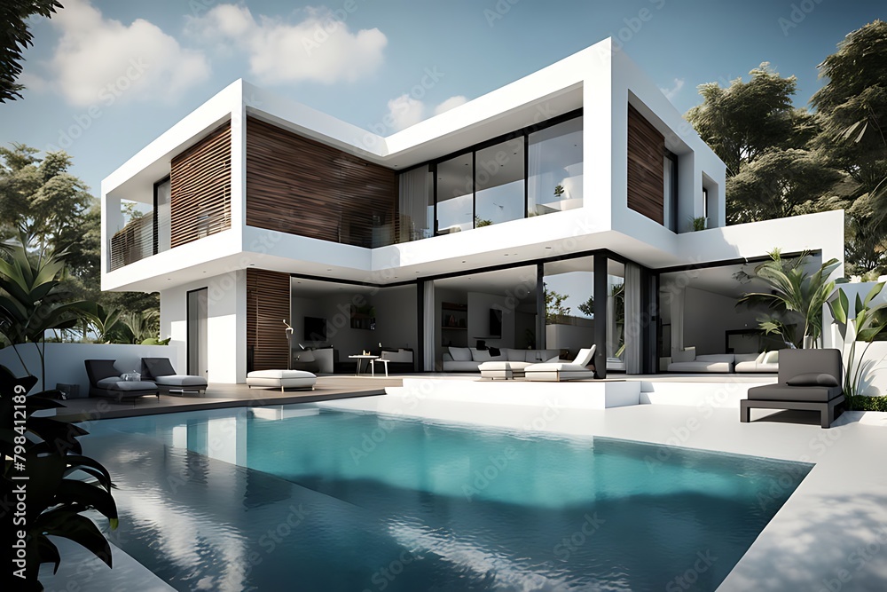 Design house modern villa with open plan living and private bedroom wing large terrace with privacy
