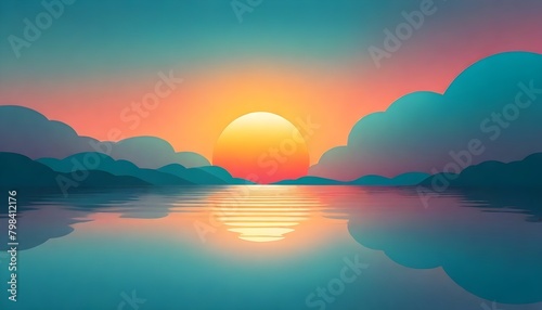 Minimalistic Sunset Artwork Illustration Digital Painting Abstract Graphic Background Design #798412176