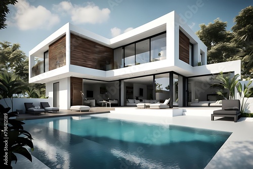 Design house modern villa with open plan living and private bedroom wing large terrace with privacy  © Five Million Stocks