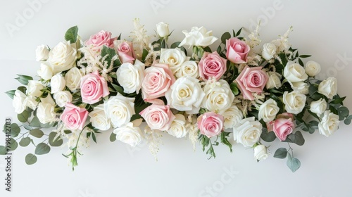 Celebrate special occasions with a stunning arrangement of white and pink roses set against a clean white backdrop This elegant and minimal floral composition is perfect for commemorating i
