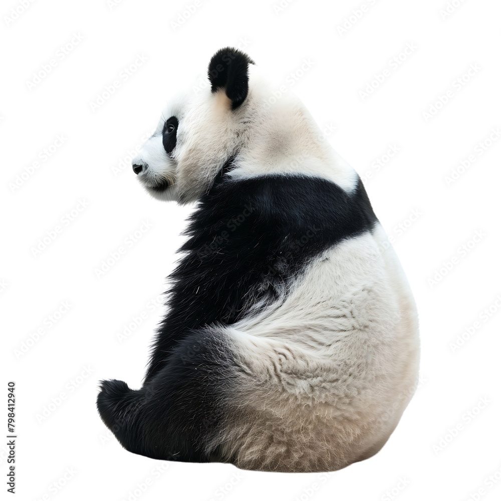 Tranquil portrayal of a panda sitting alone against a white background Tranquil portrayal of a panda sitting alone against a white background
